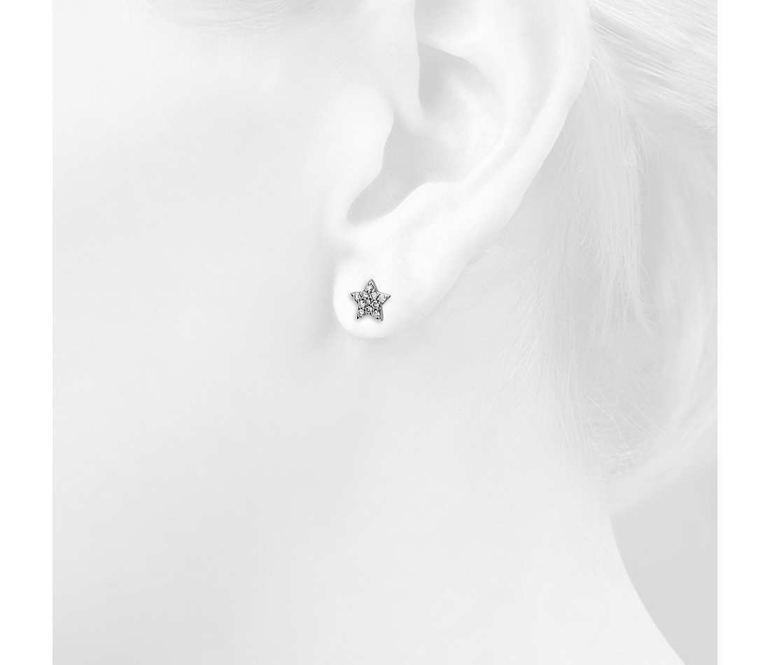 Mini Star Real Diamond Stud Earrings  14k White Yellow or Rose Gold