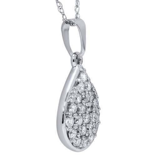 1/2ct Diamond Pave Diamond Pear Shape Cluster Pendant 14K White Gold 3/4" Tall