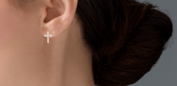 Diamond Cross Stud Earrings 14K Rose White or Yellow Gold Christian Jewelry