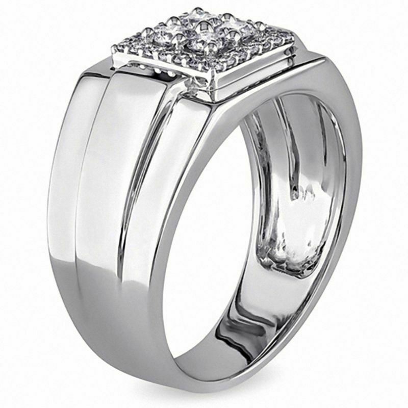 Men's 1/2 CT Composite Diamond Square Frame Ring in 14K White Gold