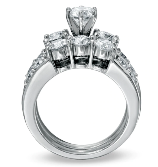 MATCHING BAND ONLY 3 CT. Diamond Past Present Future Bridal Engagement Ring Set in 10K White Gold