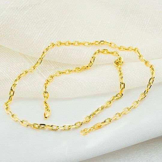 Solid 8K Yellow Gold Thick Oval Forse Pendant Necklace Chain 21 inch