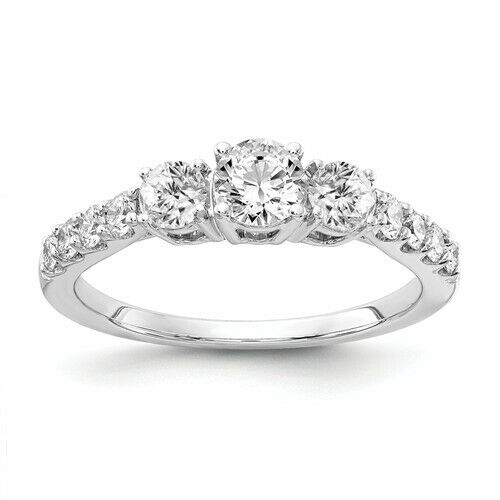 1.50Ct Certified Real Diamond Three Stone Engagement Ring in 14K White Gold