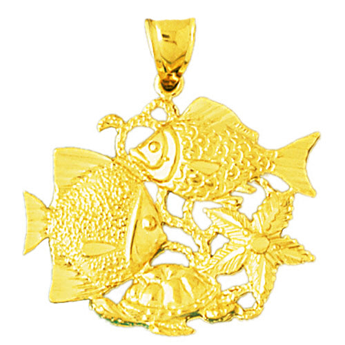 14K Gold Fish Starfish Sea Turtle Pendant