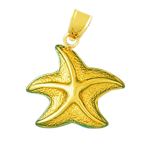 14K Gold 26MM Sealife Starfish Pendant