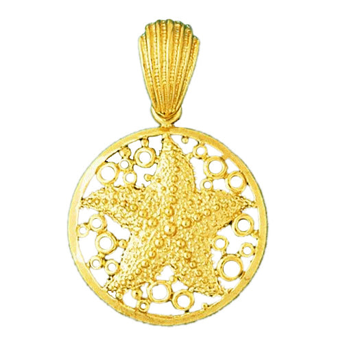 14K Gold Starfish with Encircled Bubbles Pendant