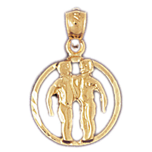 14K Gold Gemini Zodiac Circle Charm