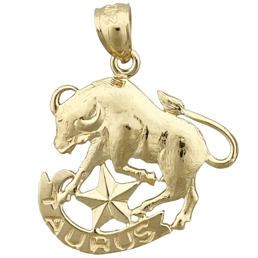 14K Gold 20MM Zodiac Taurus Pendant