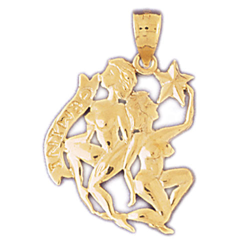 14K Gold 20MM Zodiac Gemini Pendant