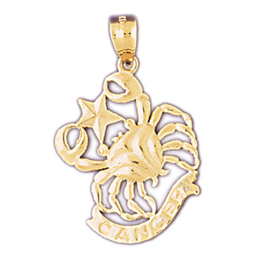 14K Gold 20MM Zodiac Cancer Pendant