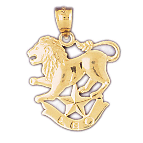 14K Gold 20MM Zodiac Leo Pendant