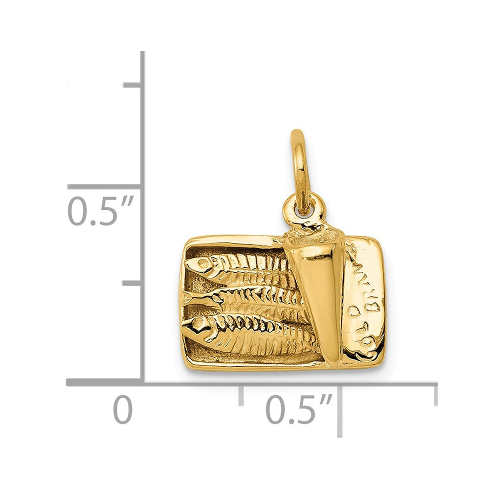 14K Yellow Gold 3D Sardine Can Charm