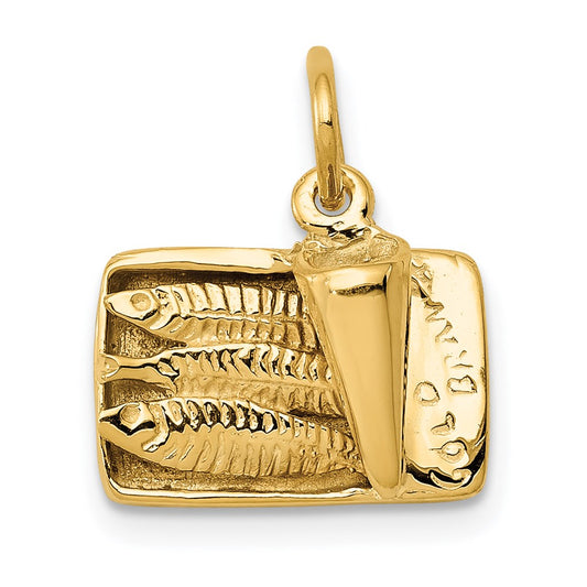 14K Yellow Gold 3D Sardine Can Charm