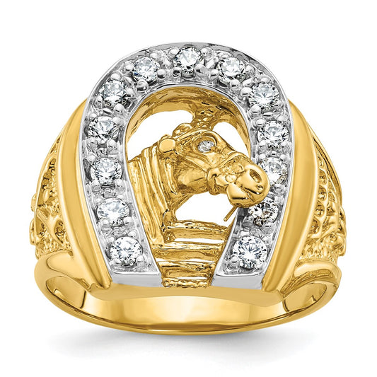 14k Two-tone Gold Men's Horse and Horseshoe 1/2 carat Diamond Complete Ring