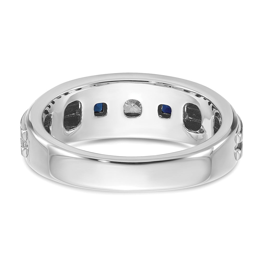 14k White Gold Men's Satin Lab Created Sapphire and 1/6 carat Diamond Complete Ring