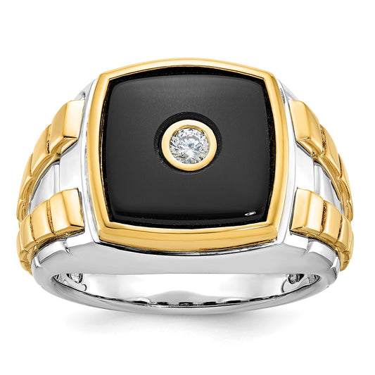 14k Two-tone Gold Men's Onyx and 1/10 carat Diamond Complete Ring