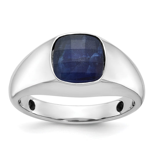 14k White Gold Men's Sapphire Doublet Stone Complete Ring