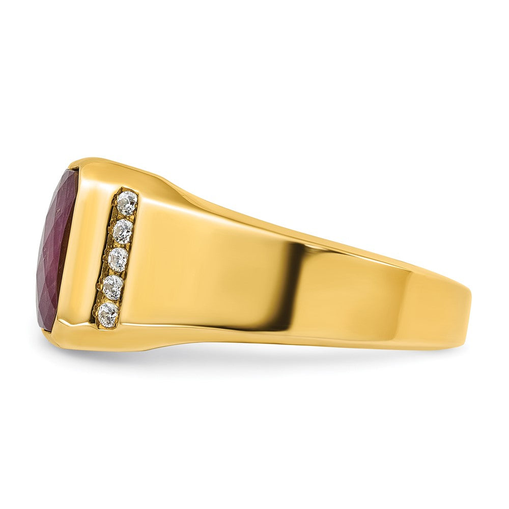 14k Yellow Gold Men's Ruby Doublet Stone and 1/6 carat Diamond Complete Ring