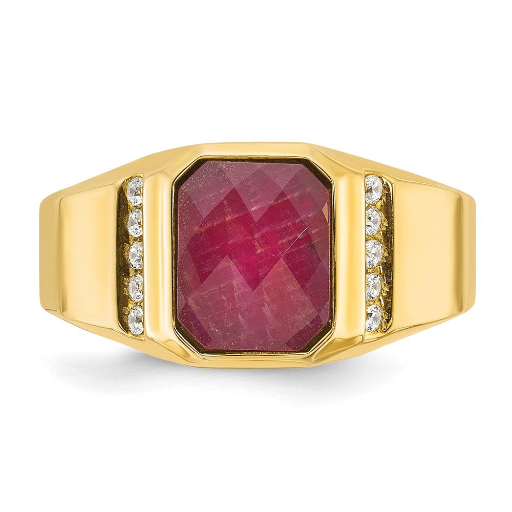 14k Yellow Gold Men's Ruby Doublet Stone and 1/6 carat Diamond Complete Ring