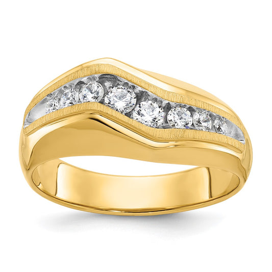 14k Yellow Gold Men's Polished and Satin with White Rhodium 1/2 carat Diamond Complete Ring