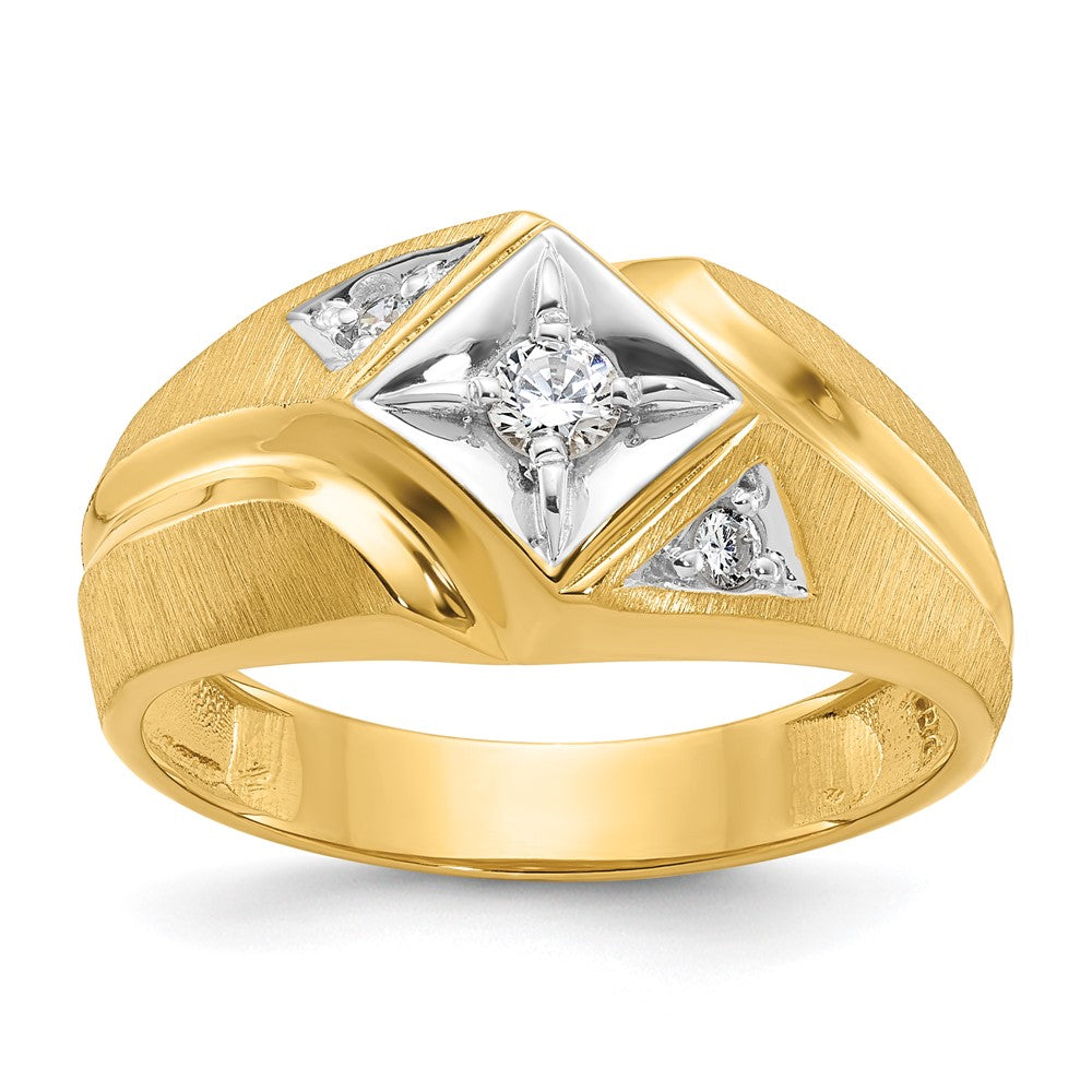 14k Yellow & Rhodium Gold with White Rhodium Men's Satin 1/5 carat Diamond Complete Ring