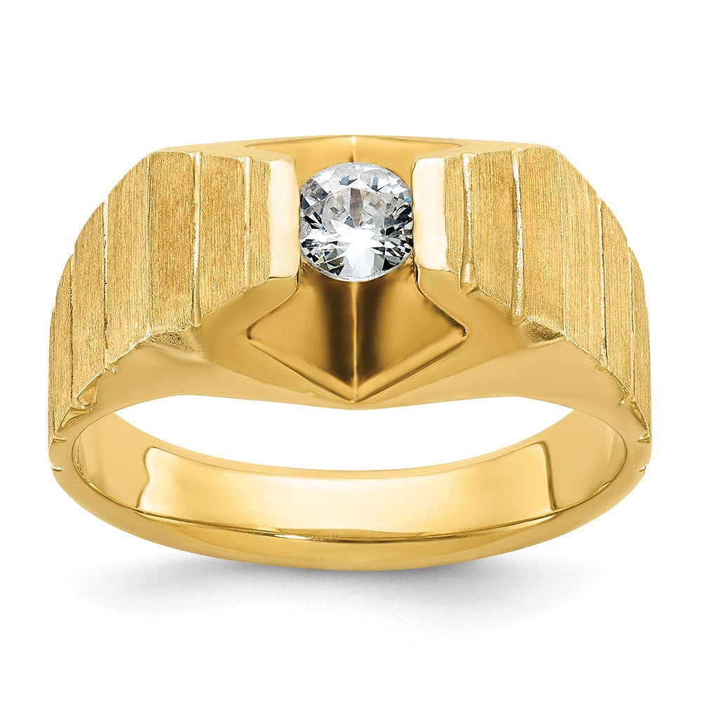 14k Yellow Gold Men's Polished and Satin 1/3 carat Diamond Complete Ring