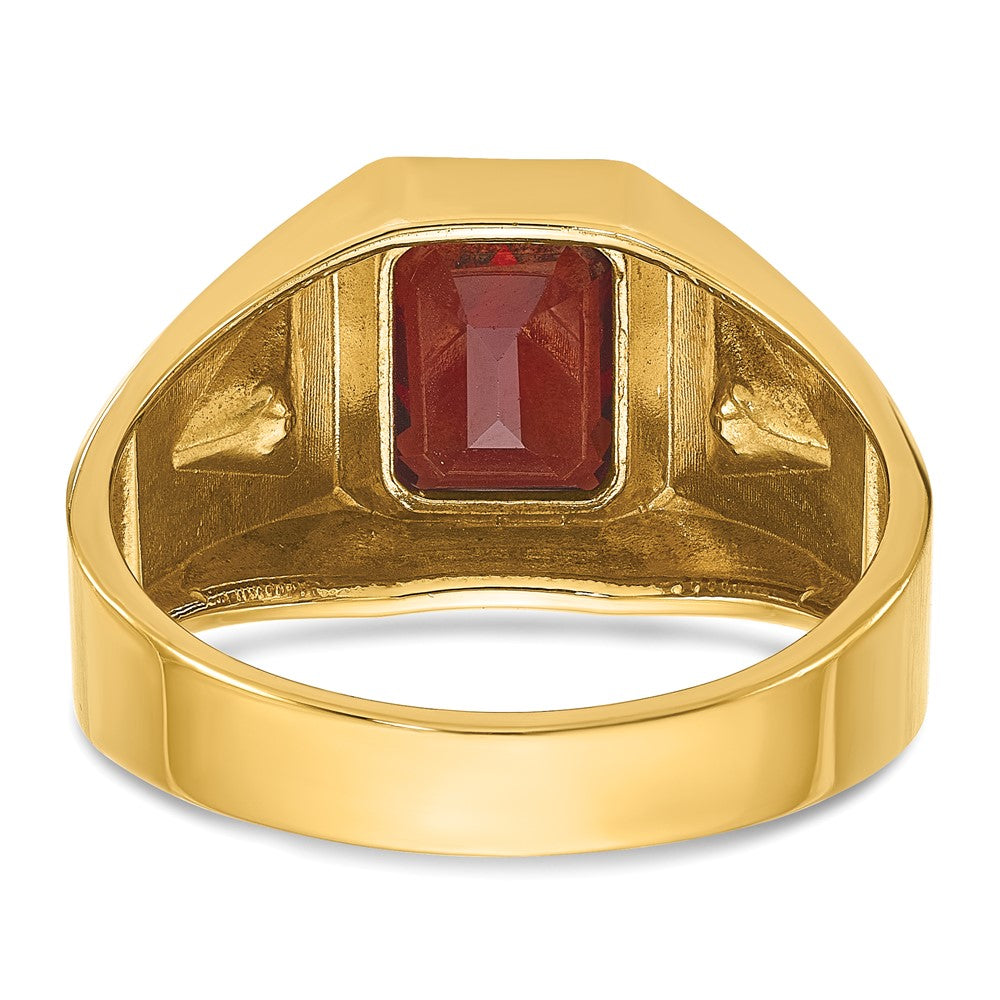 14k Yellow & Rhodium Gold Men's Polished and Satin Garnet and 1/15 carat Diamond Complete Ring