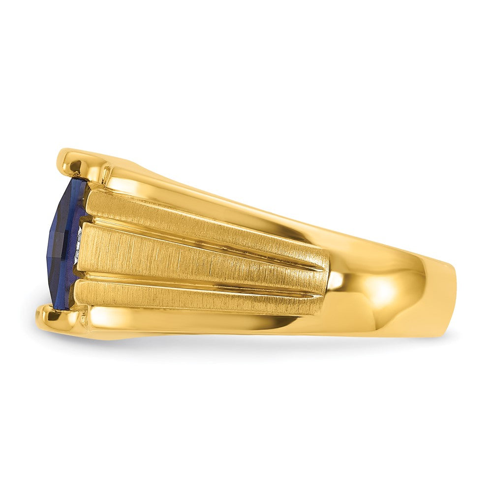 14k Yellow Gold Men's Created Sapphire and Diamond Complete Ring