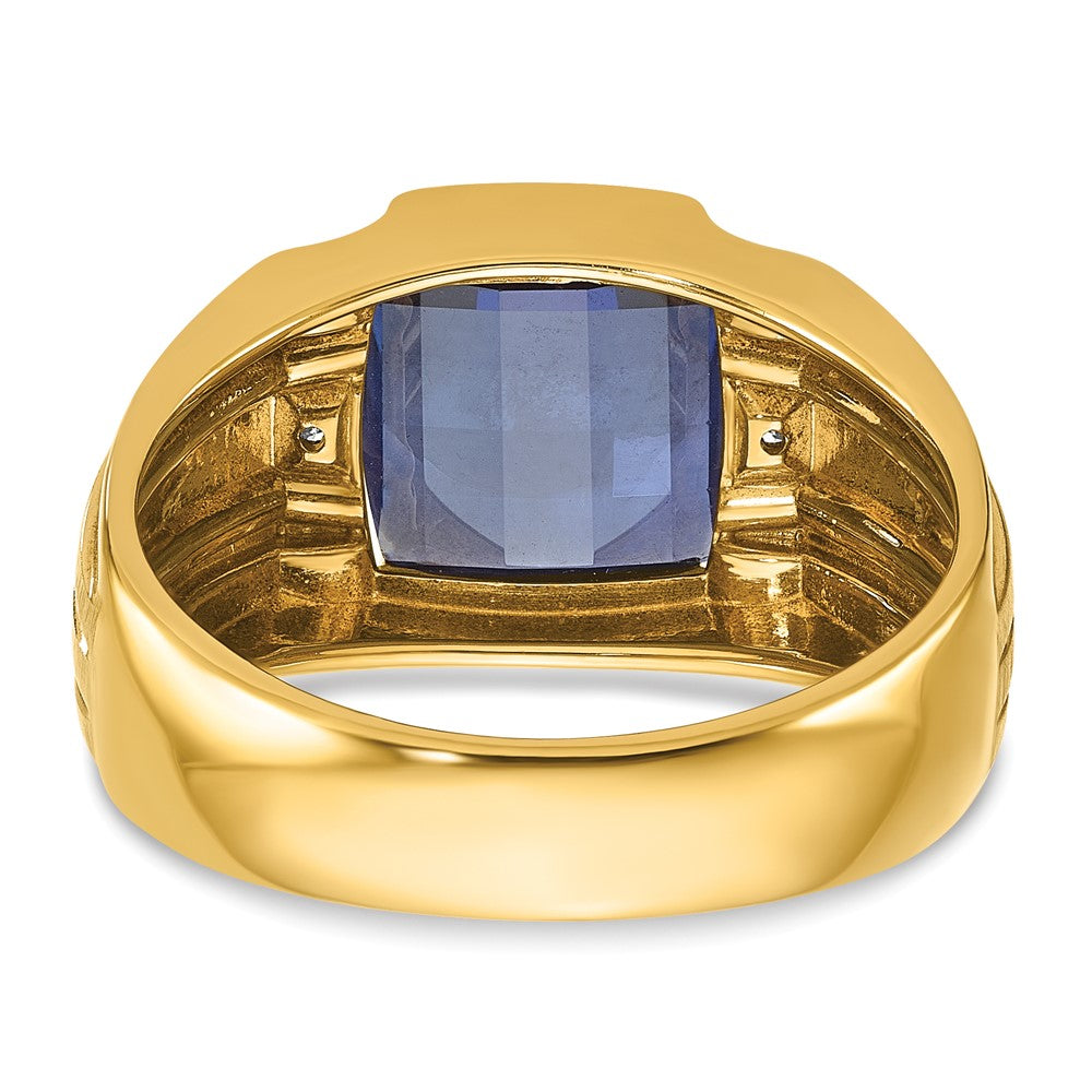 14k Yellow Gold Men's Created Sapphire and Diamond Complete Ring