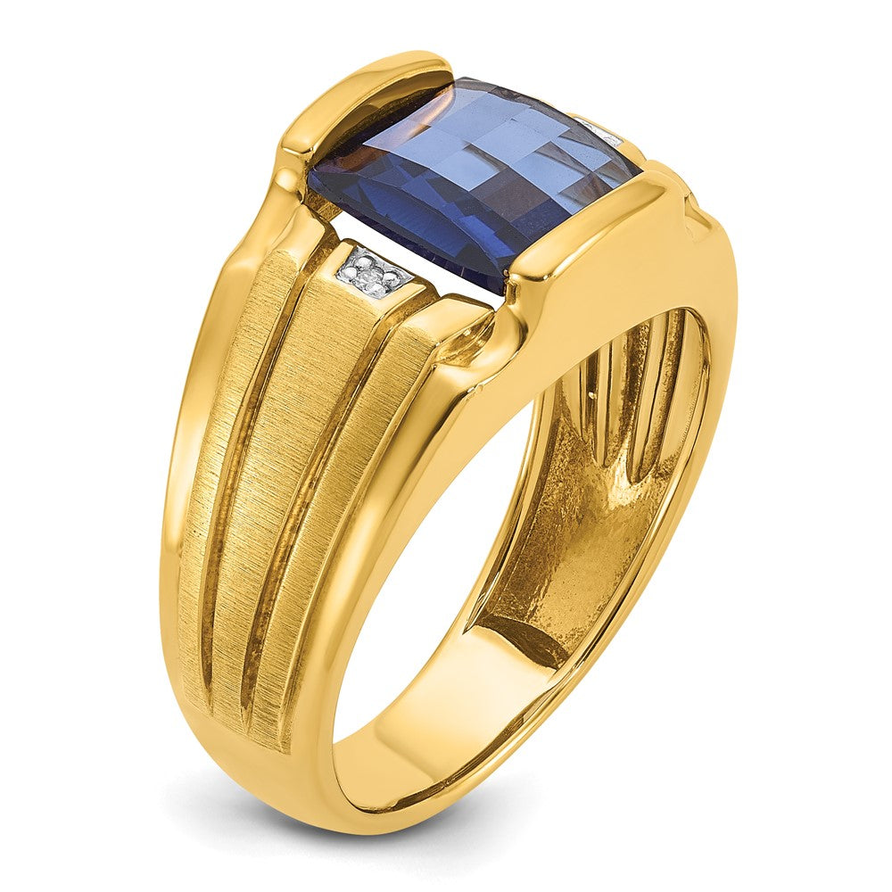 14k Yellow Gold Men's Created Sapphire and Diamond Complete Ring