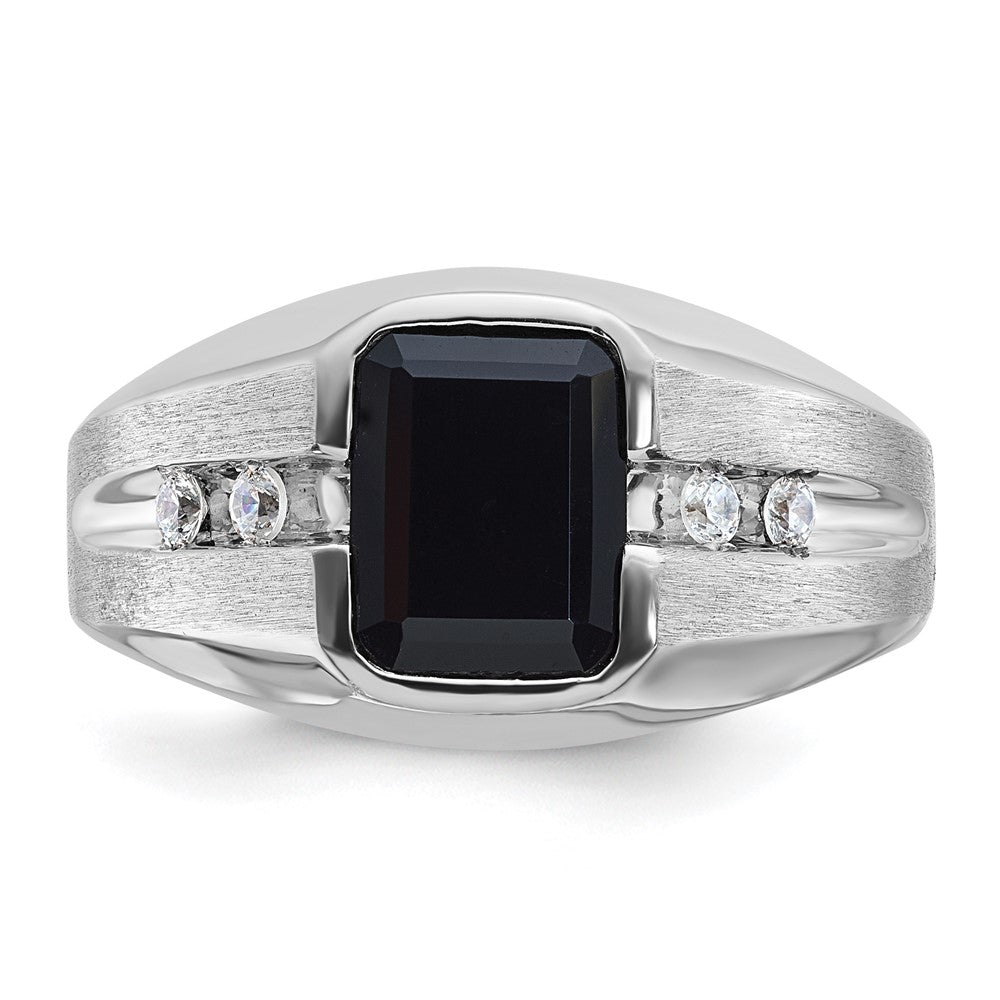 14k White Gold Men's Satin Onyx and 1/8 carat Diamond Complete Ring