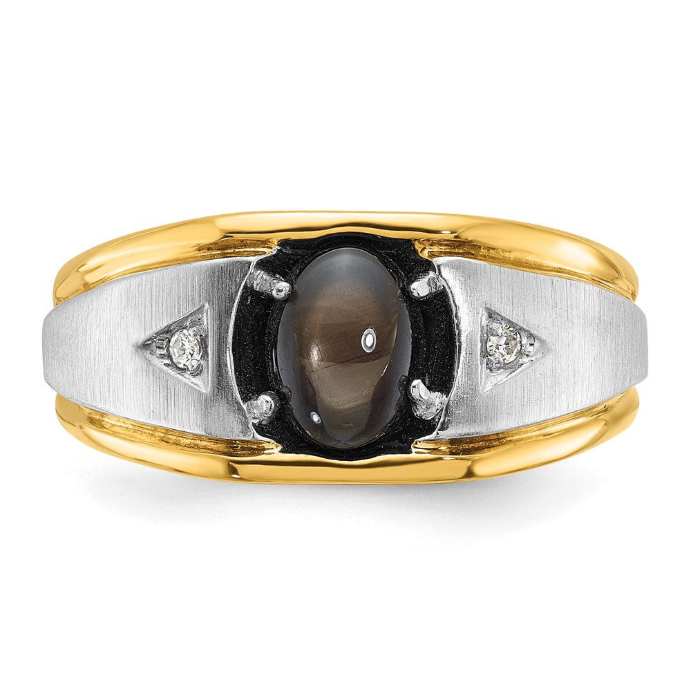 14k Two-tone Gold Men's Satin Black Star Sapphire and Diamond Complete Ring