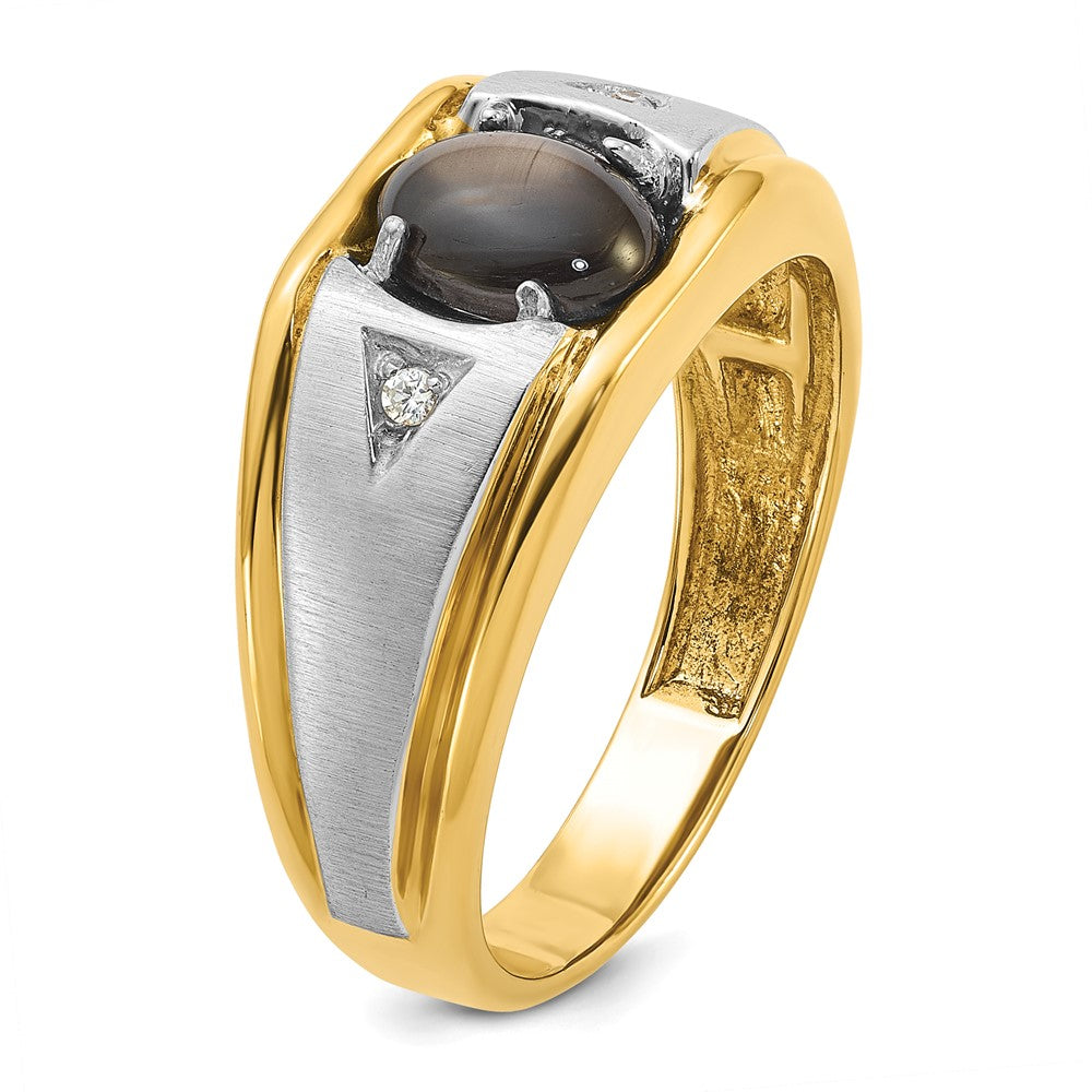 14k Two-tone Gold Men's Satin Black Star Sapphire and Diamond Complete Ring