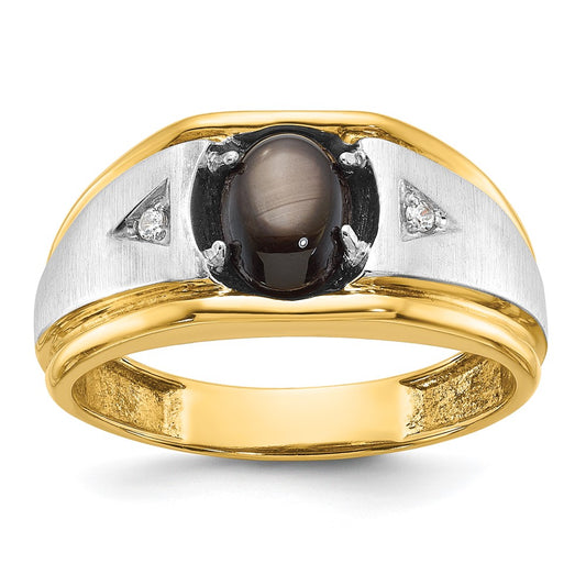 14k Two-tone Gold Men's Satin Black Star Sapphire and Diamond Complete Ring