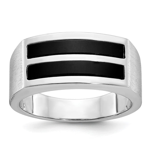 14k White Gold Men's Satin Onyx Complete Ring