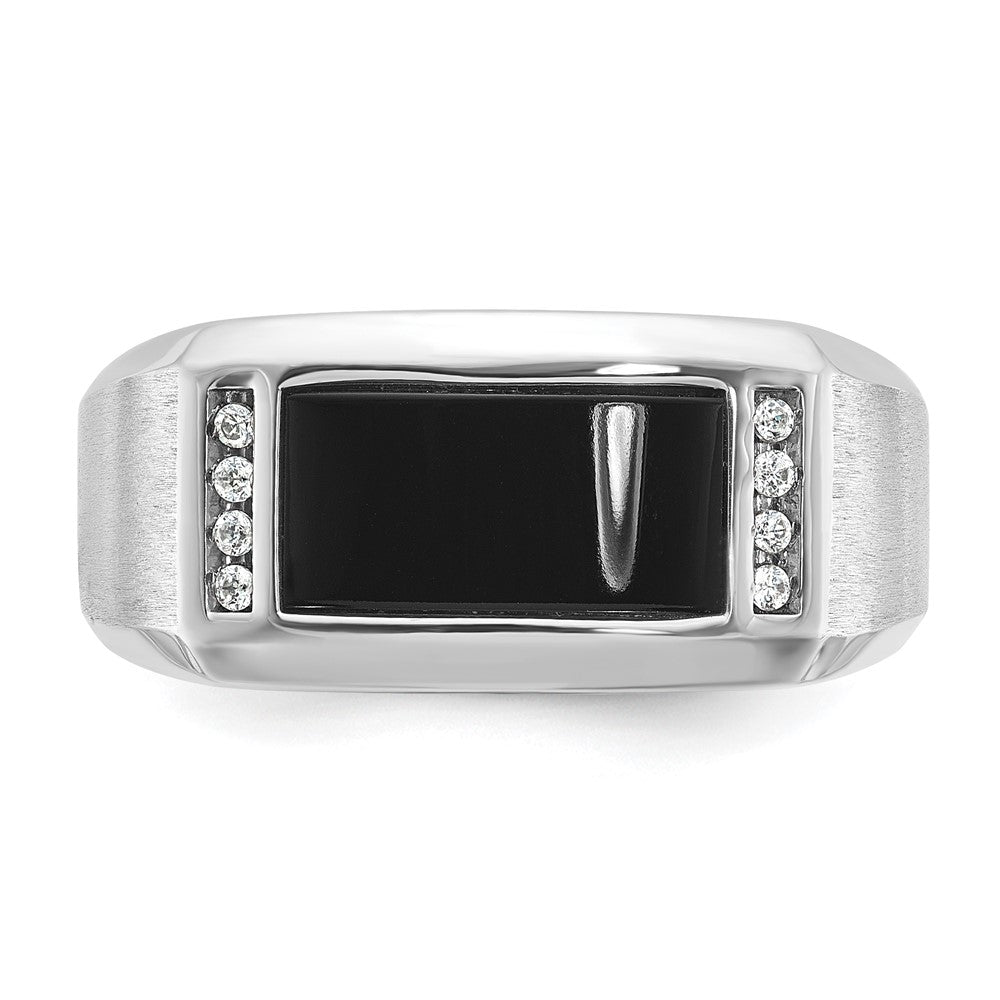 14k White Gold Men's Satin Onyx and 1/15 carat Diamond Complete Ring