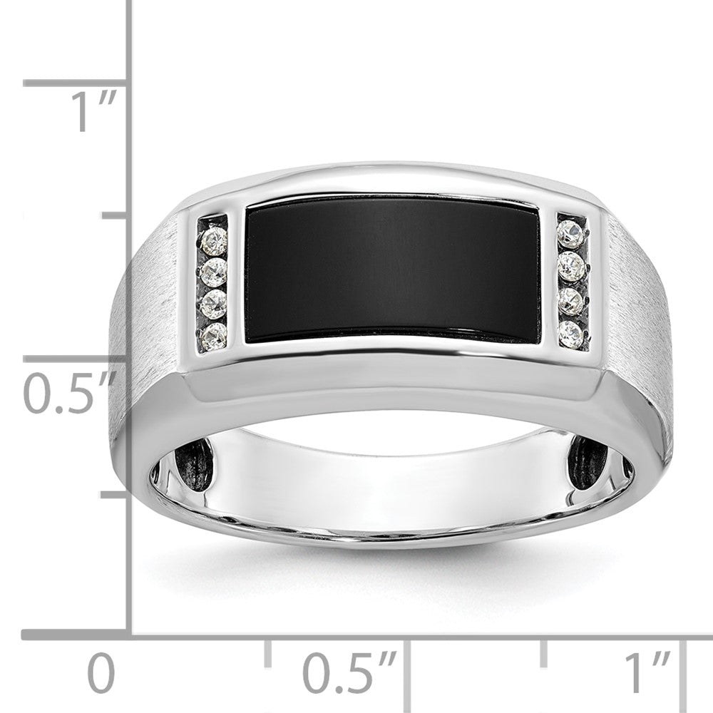 14k White Gold Men's Satin Onyx and 1/15 carat Diamond Complete Ring