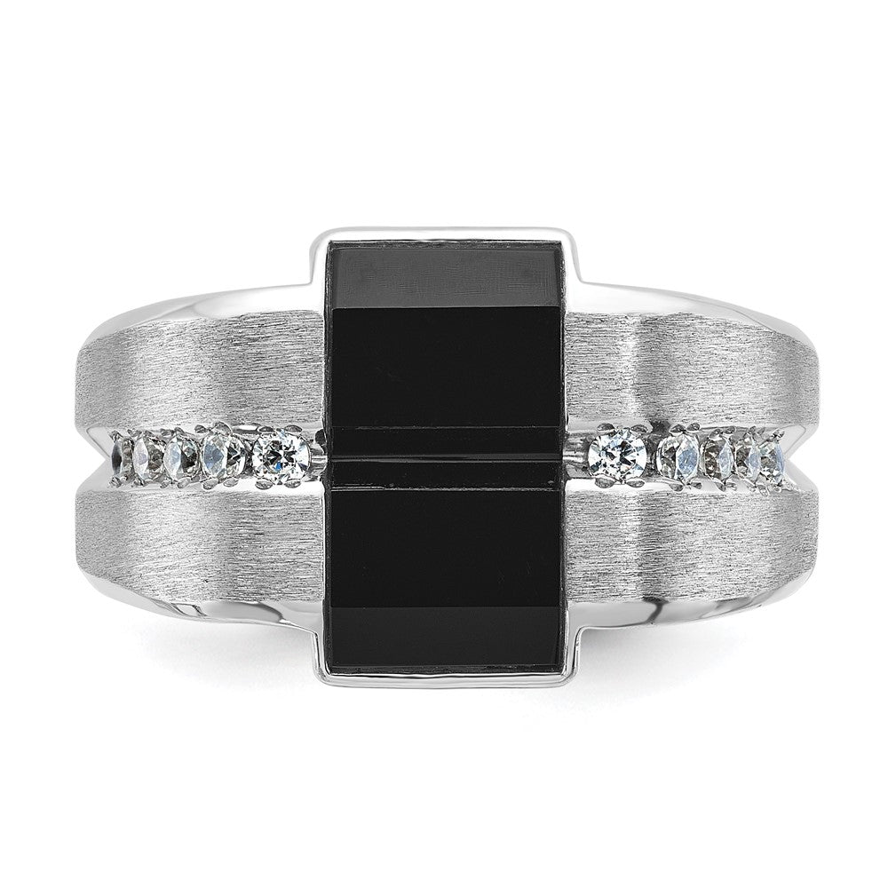 14k White Gold Men's Satin Onyx and 1/6 carat Diamond Complete Ring