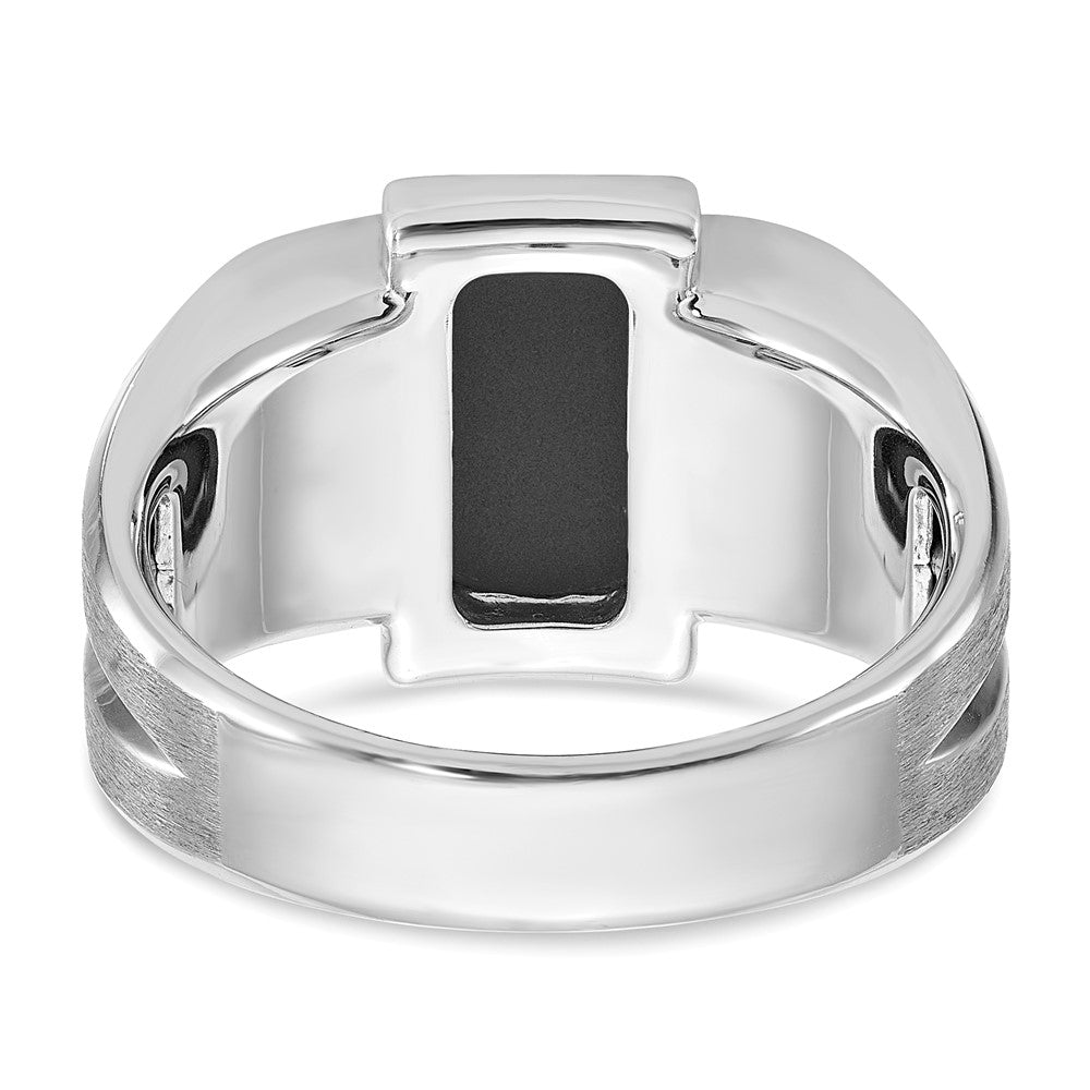 14k White Gold Men's Satin Onyx and 1/6 carat Diamond Complete Ring