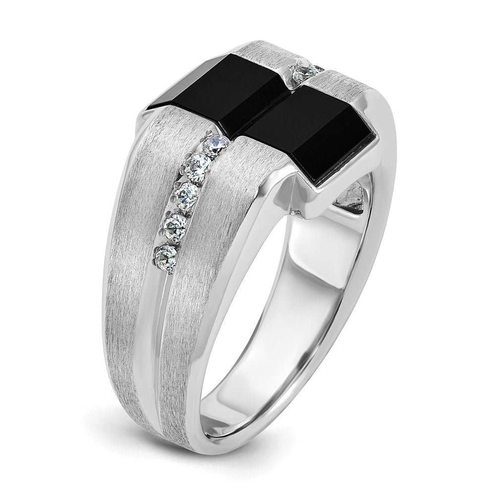 14k White Gold Men's Satin Onyx and 1/6 carat Diamond Complete Ring