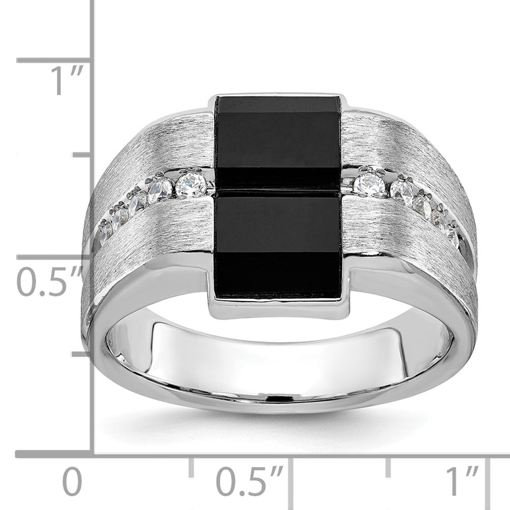 14k White Gold Men's Satin Onyx and 1/6 carat Diamond Complete Ring