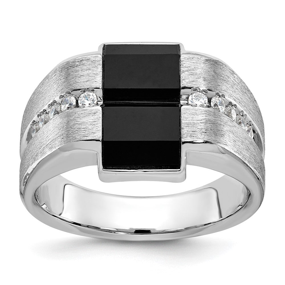 14k White Gold Men's Satin Onyx and 1/6 carat Diamond Complete Ring