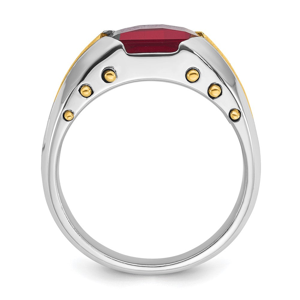 14k Two-tone Gold Men's Created Garnet Complete Ring