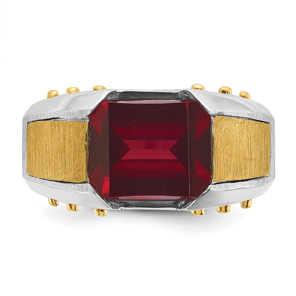 14k Two-tone Gold Men's Created Garnet Complete Ring