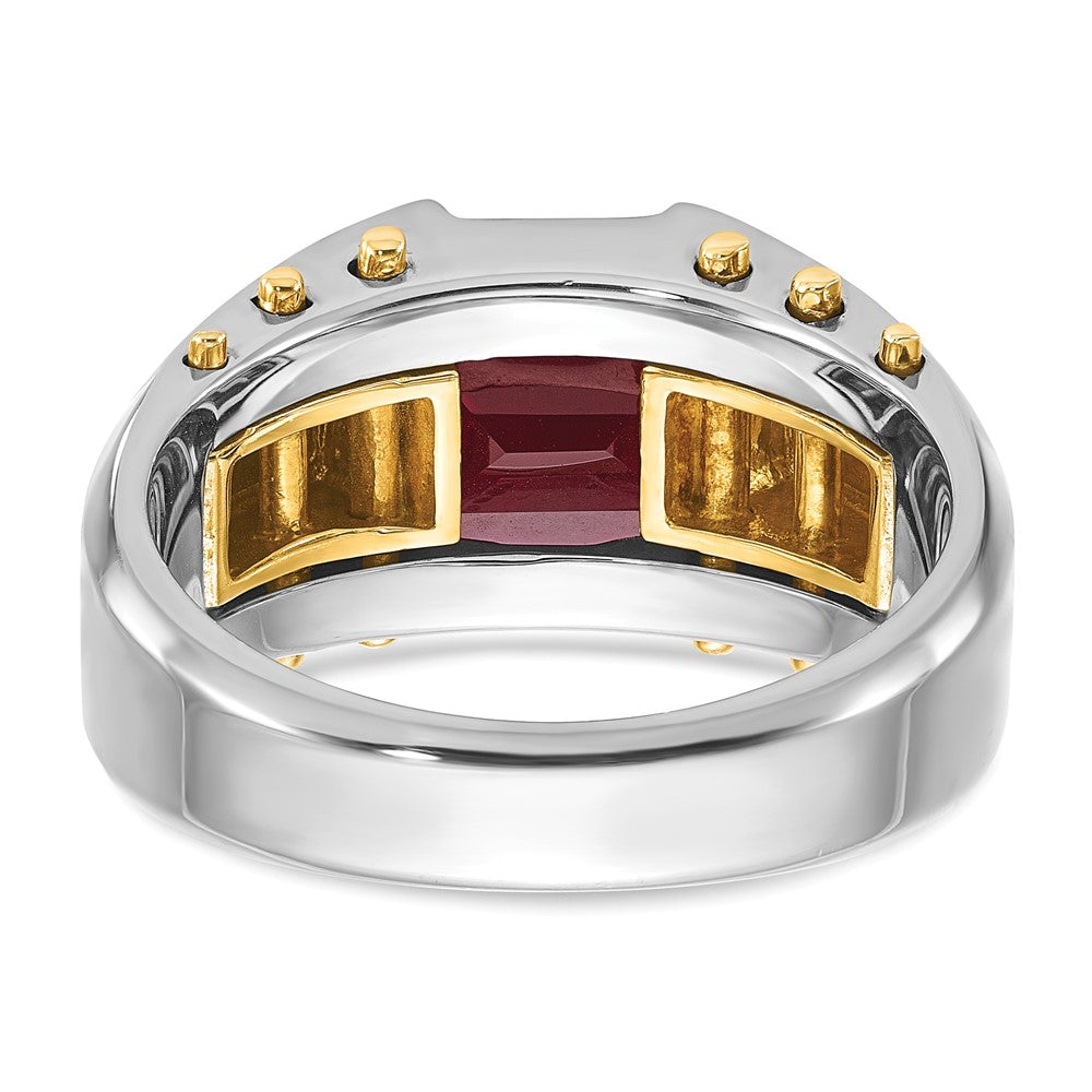 14k Two-tone Gold Men's Created Garnet Complete Ring