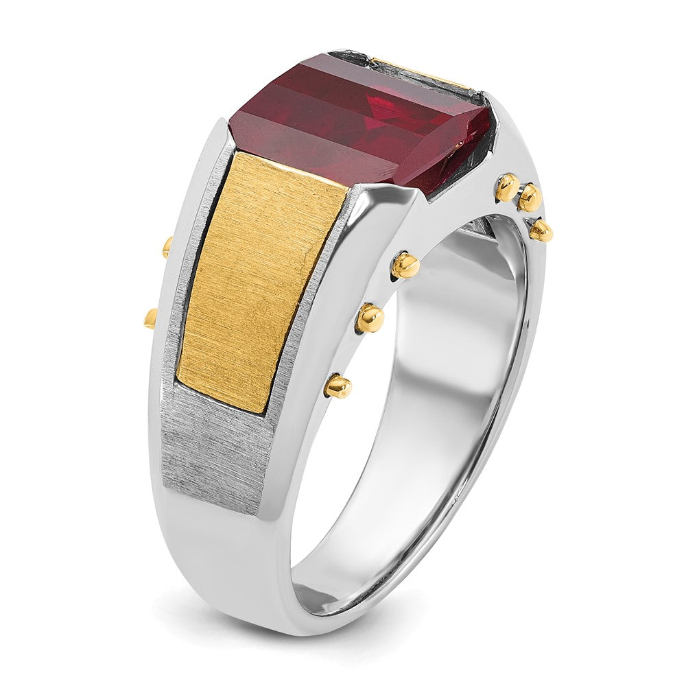 14k Two-tone Gold Men's Created Garnet Complete Ring