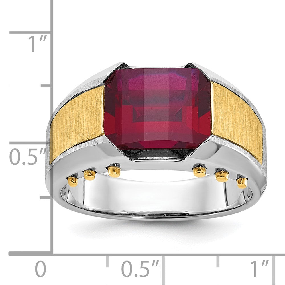 14k Two-tone Gold Men's Created Garnet Complete Ring