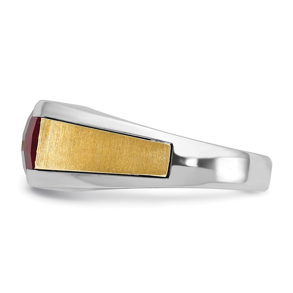 14k Two-tone Gold Men's Satin Created Garnet and 1/20 carat Diamond Complete Ring