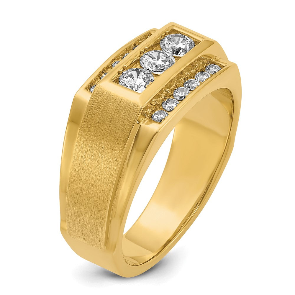 14k Yellow Gold Men's Polished and Satin 3/4 carat Diamond Complete Ring