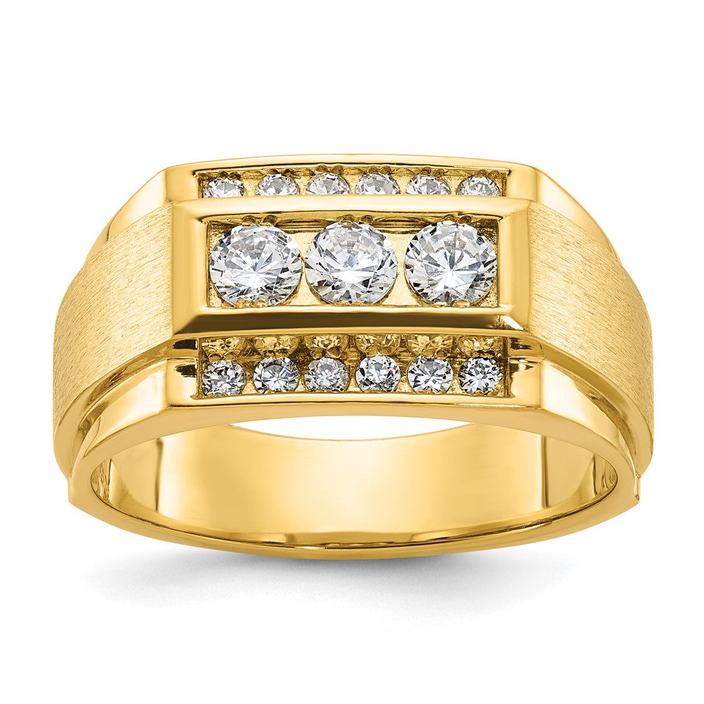 14k Yellow Gold Men's Polished and Satin 3/4 carat Diamond Complete Ring